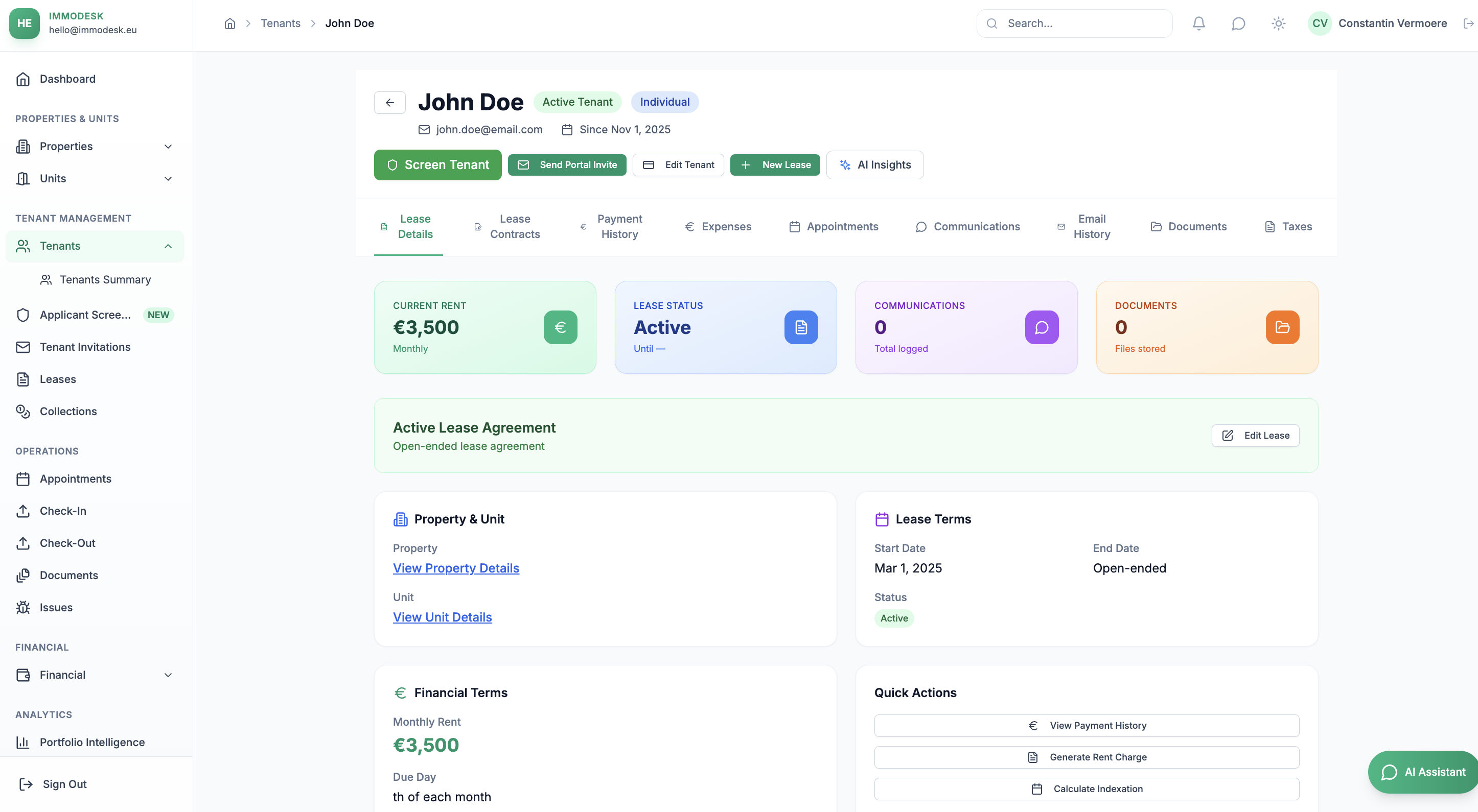 Tenant Profile (360° view)